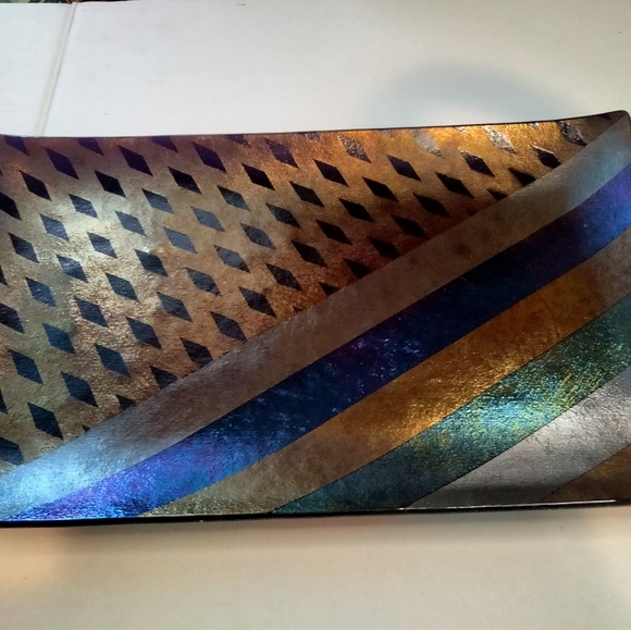 Studio plate Kurt Mc Vay tray dichroic geometric fused iridescent multicolor